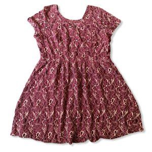 Burgundy golden all lace fit flare dress plus size
